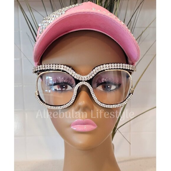 Women Oversized Rhinestone Blue Light Blocking Glasses - NEW - Picture 1 of 1